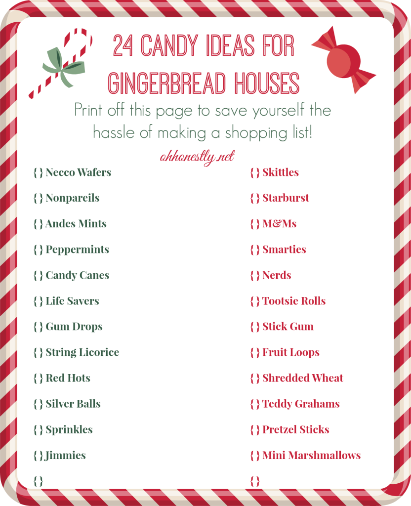 How to Decorate a Gingerbread House: Candy Ideas Printable